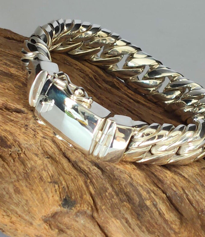 14 mm double Curb chains, 999 silver chain, Man silver Bracelet