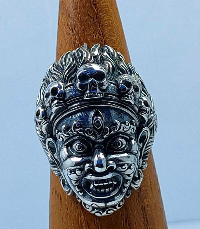 Buddha ring, Mahakala silver, Tibetan mens ring, handmade jewelry.