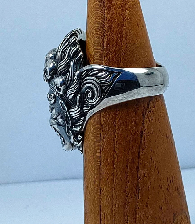 Buddha ring, Mahakala silver, Tibetan mens ring, handmade jewelry.
