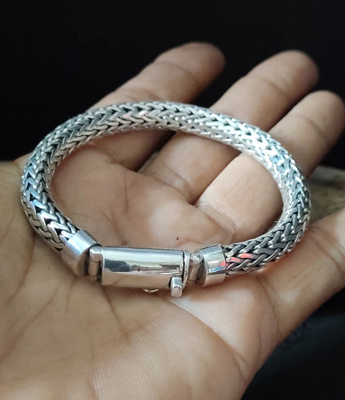 Handmade 999 Silver Foxtail Bracelet - 10mm Wheat Chain