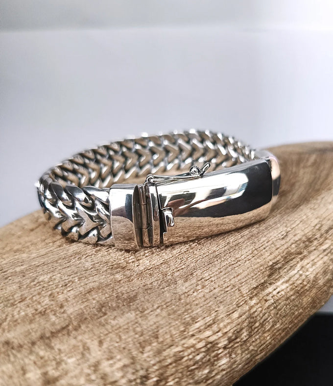 Heavy 999 Silver Bracelet, 14mm Men's Personalized Name Bracelet