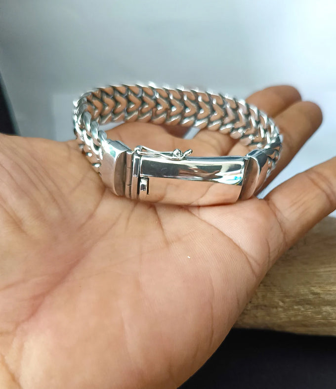 Heavy 999 Silver Bracelet, 14mm Men's Personalized Name Bracelet