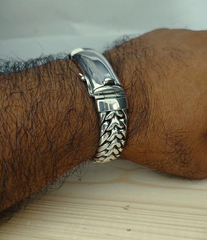 Heavy 999 Silver Bracelet, 14mm Men's Personalized Name Bracelet