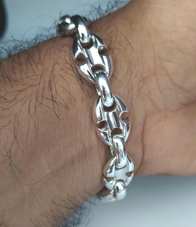 999 Pure Silver Anchor Bracelet, Heavy Gothic Chain for Men