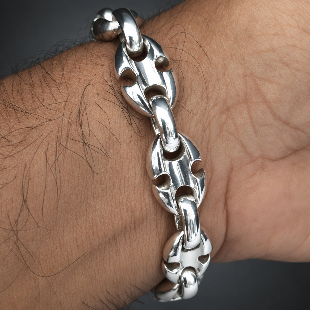 Men’s 999 Pure Silver Anchor Chain Bracelet, 14mm Heavyweight