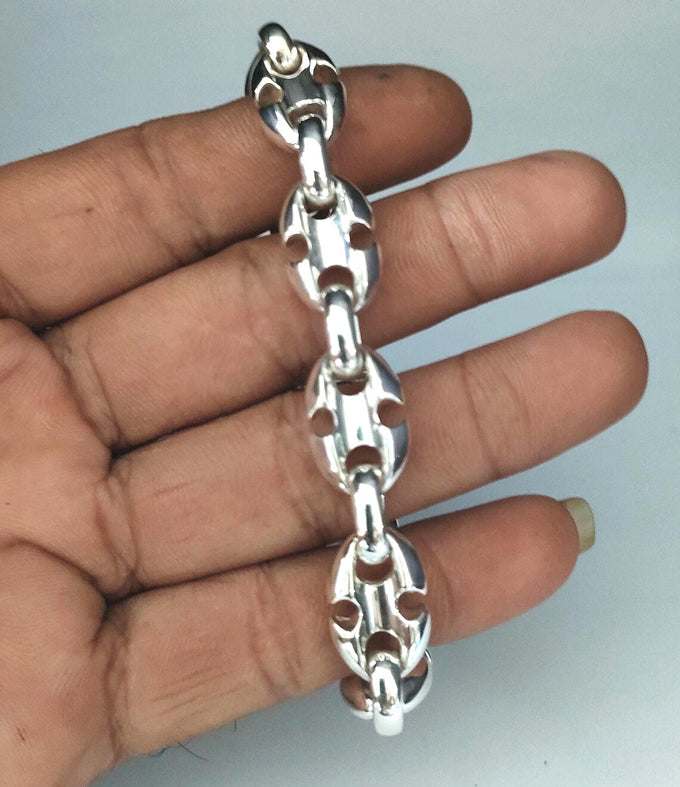 999 Pure Silver Anchor Bracelet, Heavy Gothic Chain for Men