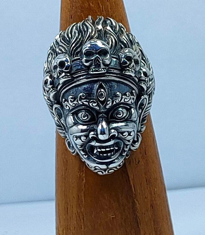 Buddha ring, Mahakala silver, Tibetan mens ring, handmade jewelry.