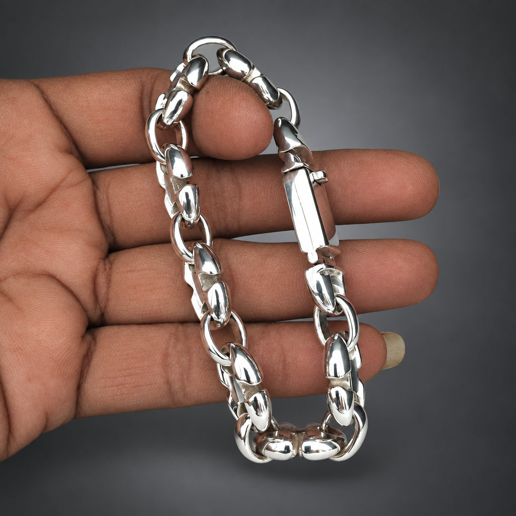 Men’s 999 Pure Silver Anchor Chain Bracelet, 14mm Heavyweight
