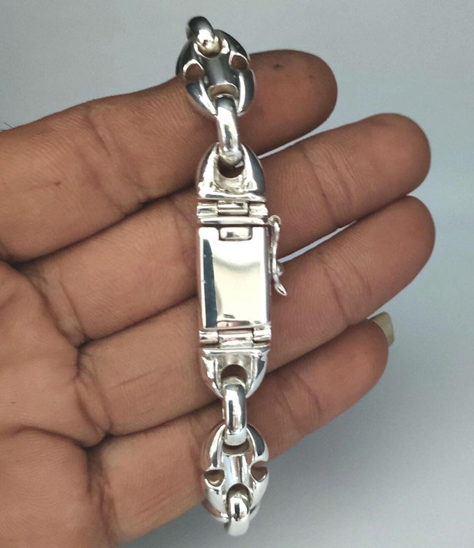 999 Pure Silver Anchor Bracelet, Heavy Gothic Chain for Men