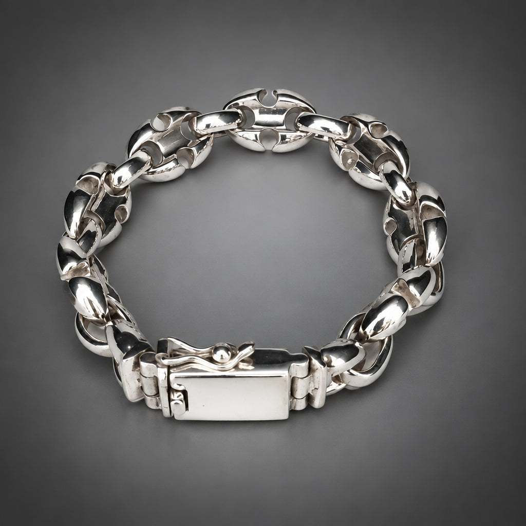 Men’s 999 Pure Silver Anchor Chain Bracelet, 14mm Heavyweight