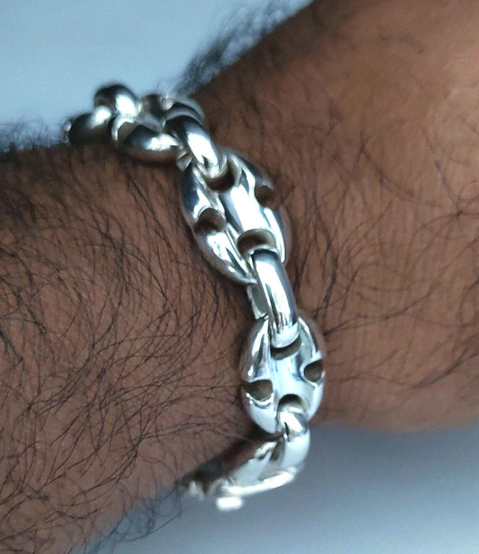 999 Pure Silver Anchor Bracelet, Heavy Gothic Chain for Men