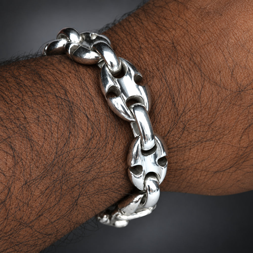 Men’s 999 Pure Silver Anchor Chain Bracelet, 14mm Heavyweight