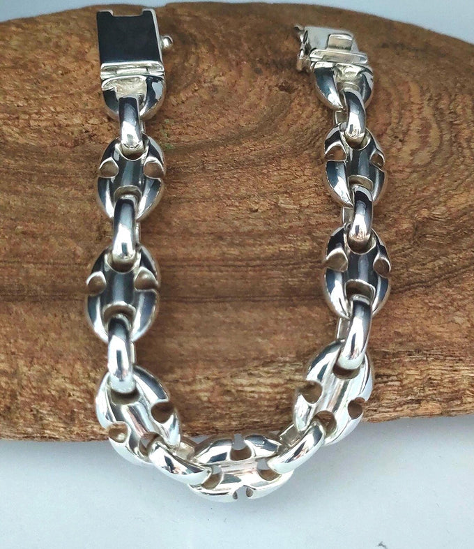999 Pure Silver Anchor Bracelet, Heavy Gothic Chain for Men