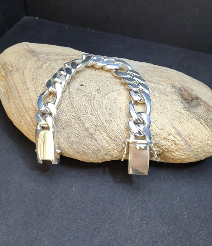 Figaro silver Chain, Men's silver bracelet, Custom engraving. Gifts for men.
