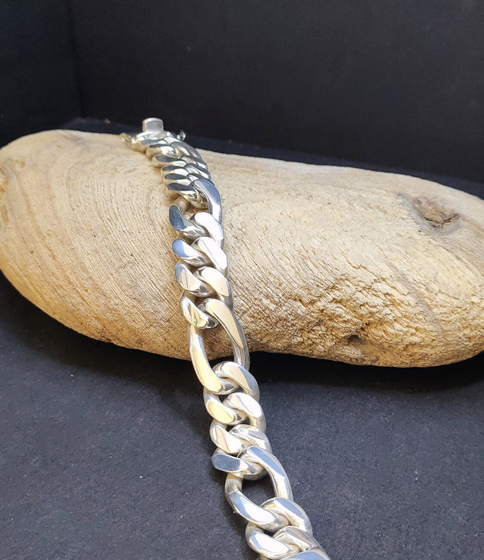 Figaro silver Chain, Men's silver bracelet, Custom engraving. Gifts for men.