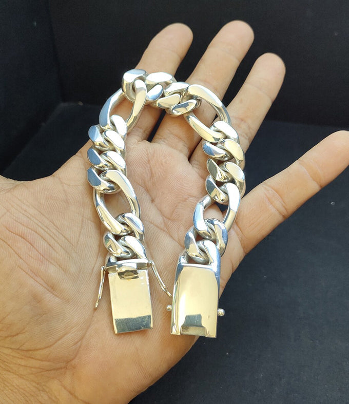 Figaro silver Chain, Men's silver bracelet, Custom engraving. Gifts for men.