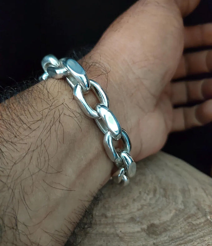 Handmade 999 Silver Anchor Bracelet: Heavy Link Chain
