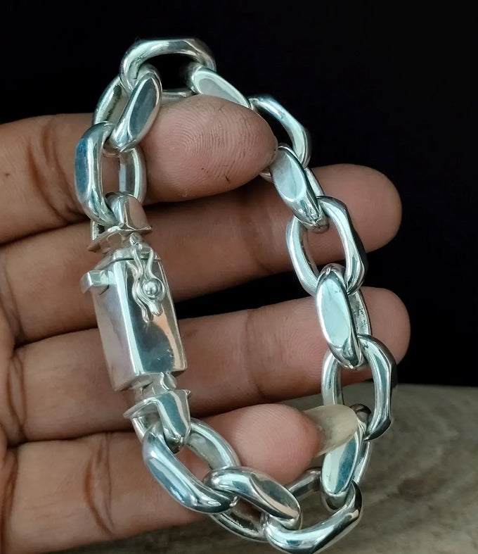 Handmade 999 Silver Anchor Bracelet: Heavy Link Chain
