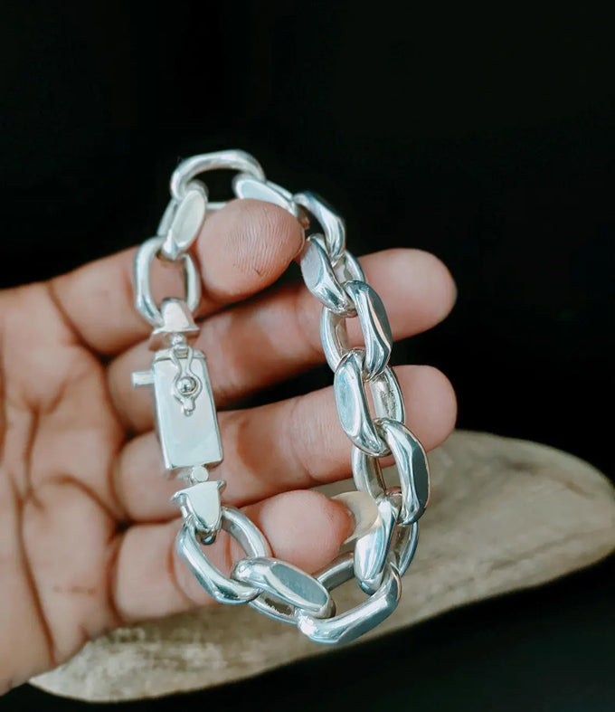 Handmade 999 Silver Anchor Bracelet: Heavy Link Chain