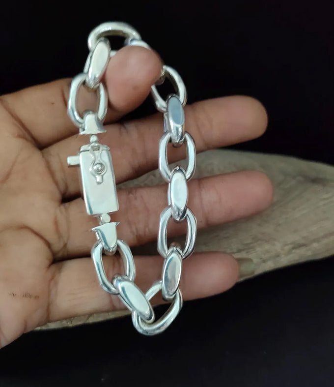Handmade 999 Silver Anchor Bracelet: Heavy Link Chain