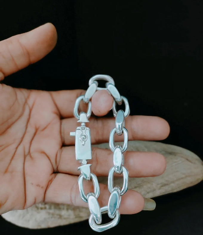 Handmade 999 Silver Anchor Bracelet: Heavy Link Chain