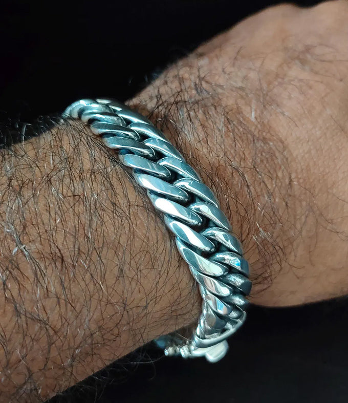 Mens 999 Fine Silver Curb Chain Bracelet: Handmade Balinese Jewelry