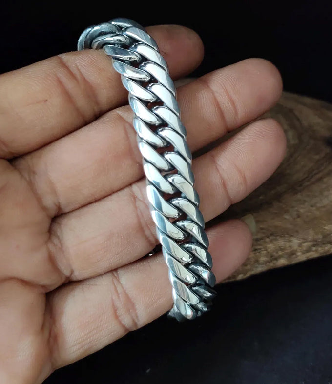 Mens 999 Fine Silver Curb Chain Bracelet: Handmade Balinese Jewelry