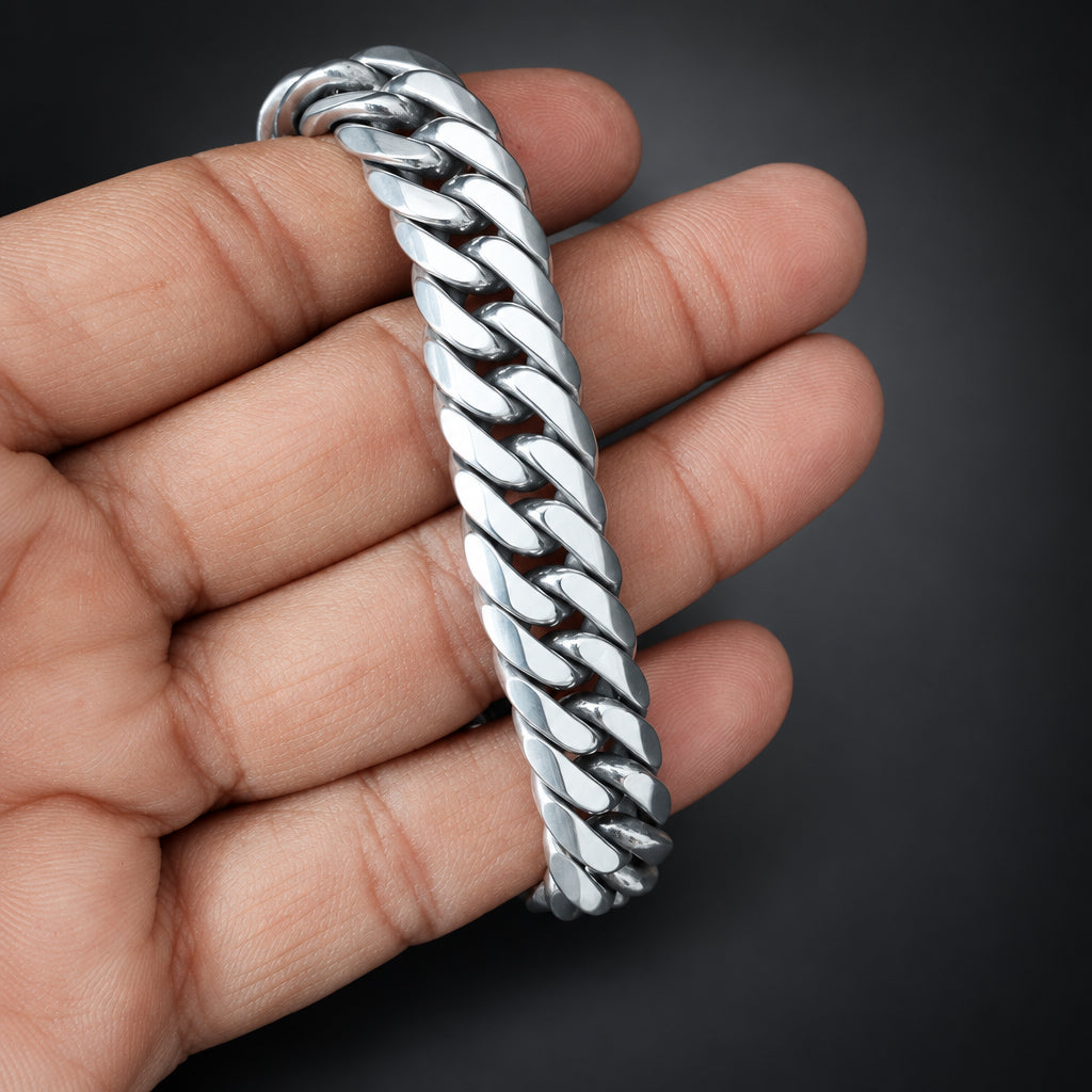 Mens 999 Fine Silver Curb Chain Bracelet: Handmade Balinese Jewelry