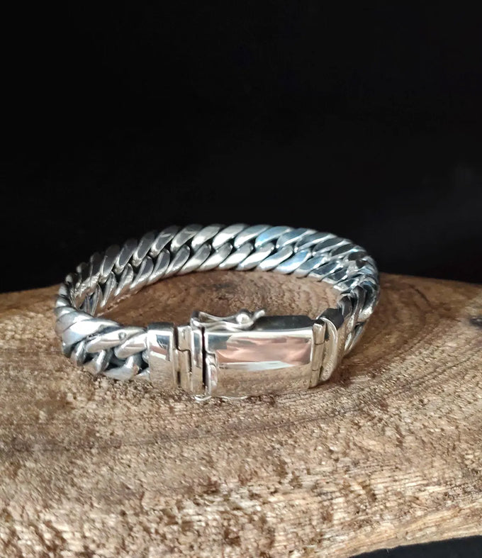 Mens 999 Fine Silver Curb Chain Bracelet: Handmade Balinese Jewelry