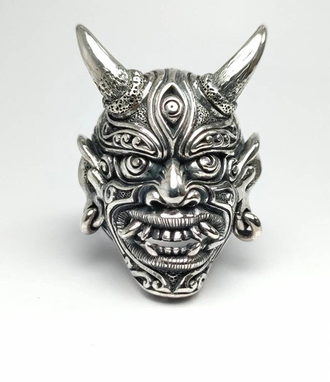 Samurai ring silver, Oni Japanese ring, Handmade jewelry.