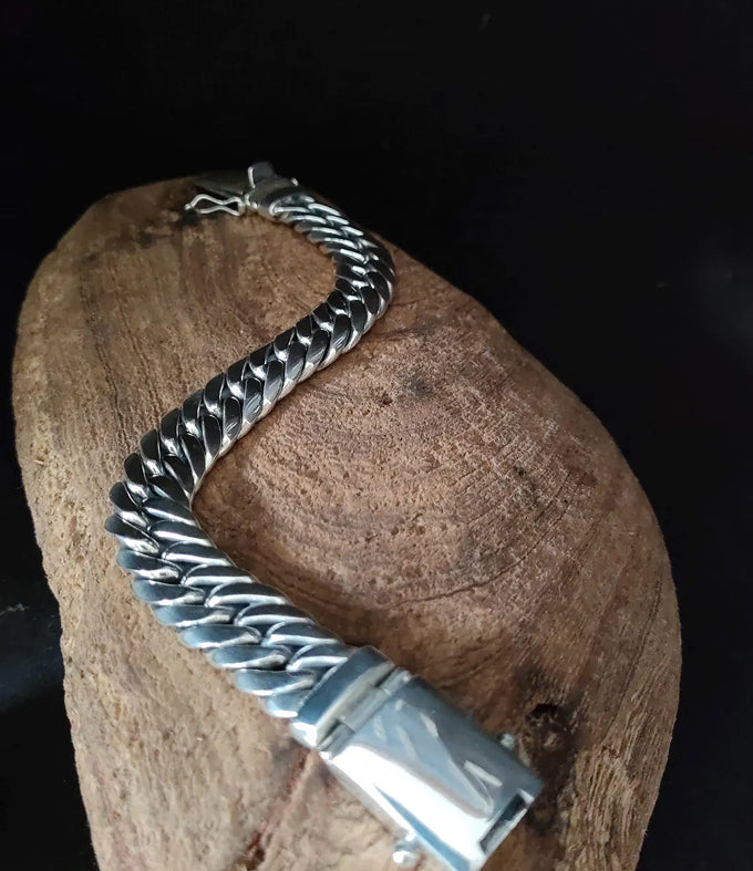 Mens 999 Fine Silver Curb Chain Bracelet: Handmade Balinese Jewelry