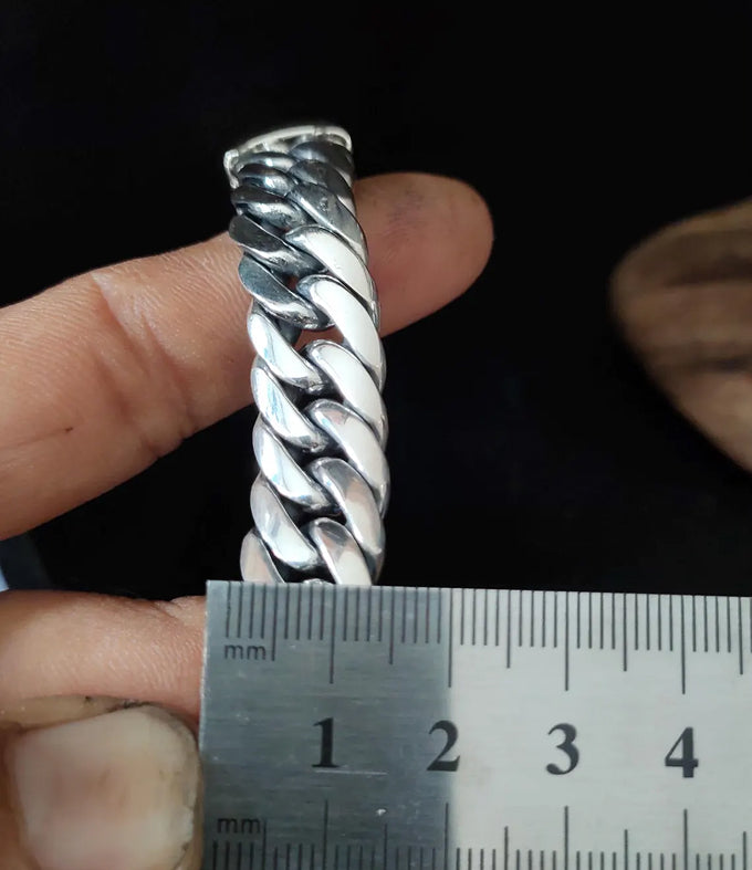 Mens 999 Fine Silver Curb Chain Bracelet: Handmade Balinese Jewelry