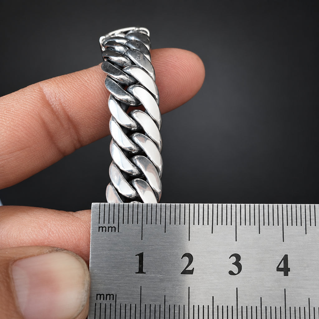 Mens 999 Fine Silver Curb Chain Bracelet: Handmade Balinese Jewelry
