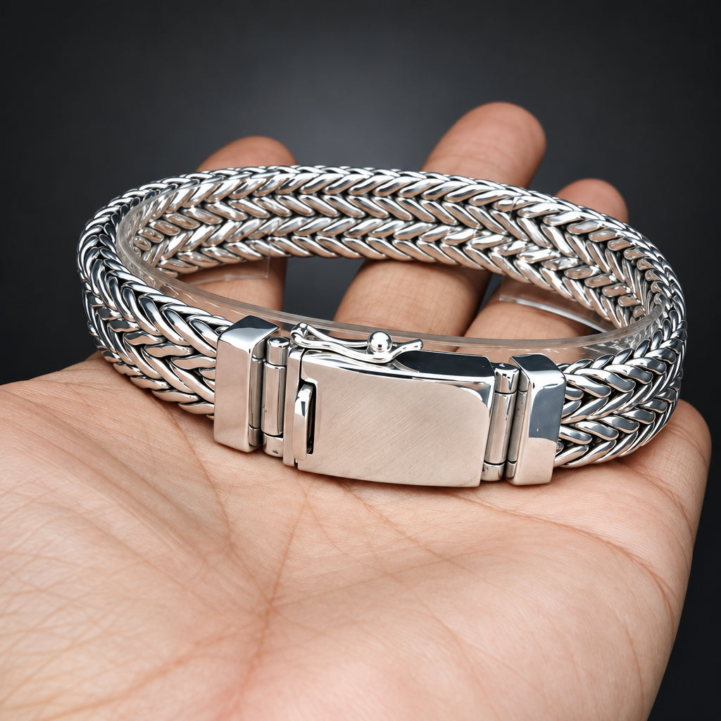 Heavy 999 Pure Silver Bracelet , 16mm Foxtail Chain, Custom Engraving