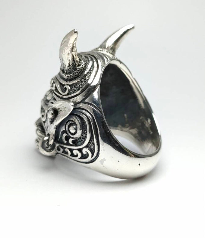 Samurai ring silver, Oni Japanese ring, Handmade jewelry.