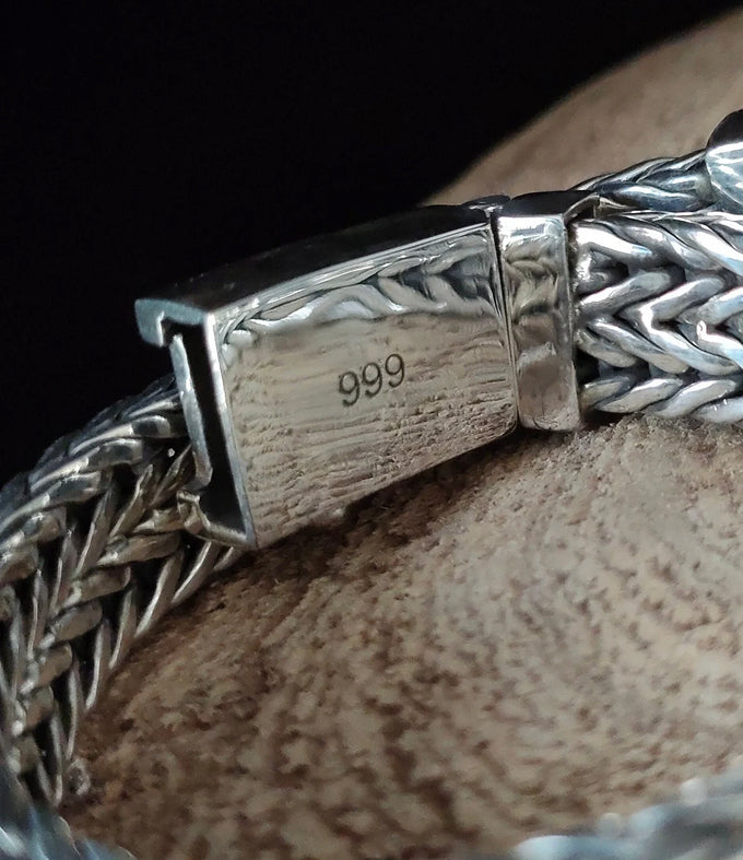 Heavy 999 Pure Silver Bracelet , 16mm Foxtail Chain, Custom Engraving