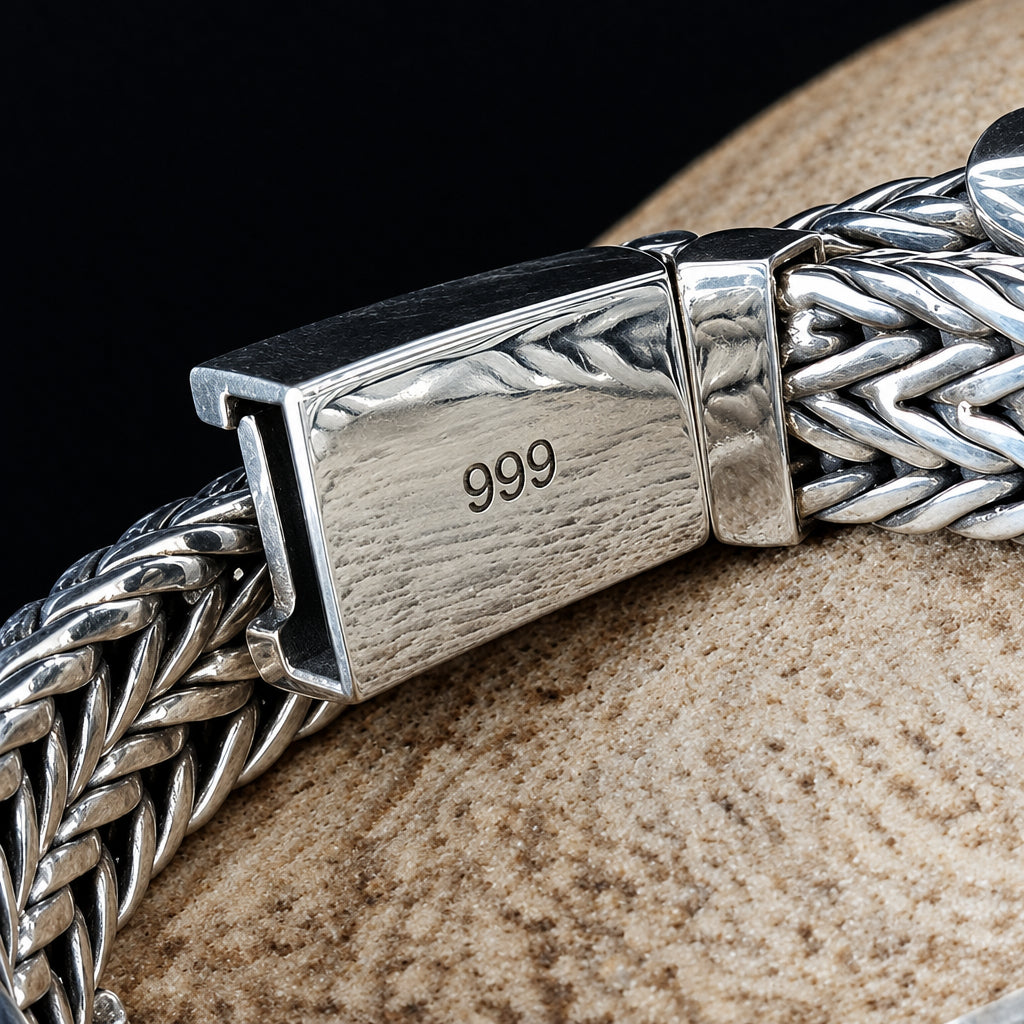 Heavy 999 Pure Silver Bracelet , 16mm Foxtail Chain, Custom Engraving