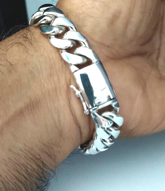 Handmade 999 Silver Figaro Bracelet - Personalized Mens Jewelry