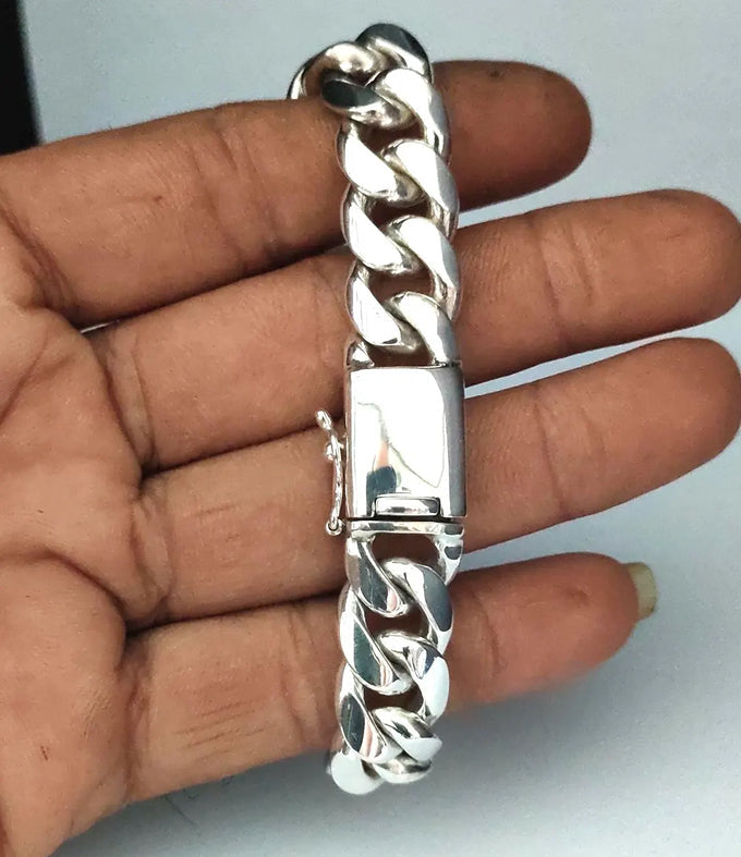 Handmade 999 Silver Figaro Bracelet - Personalized Mens Jewelry