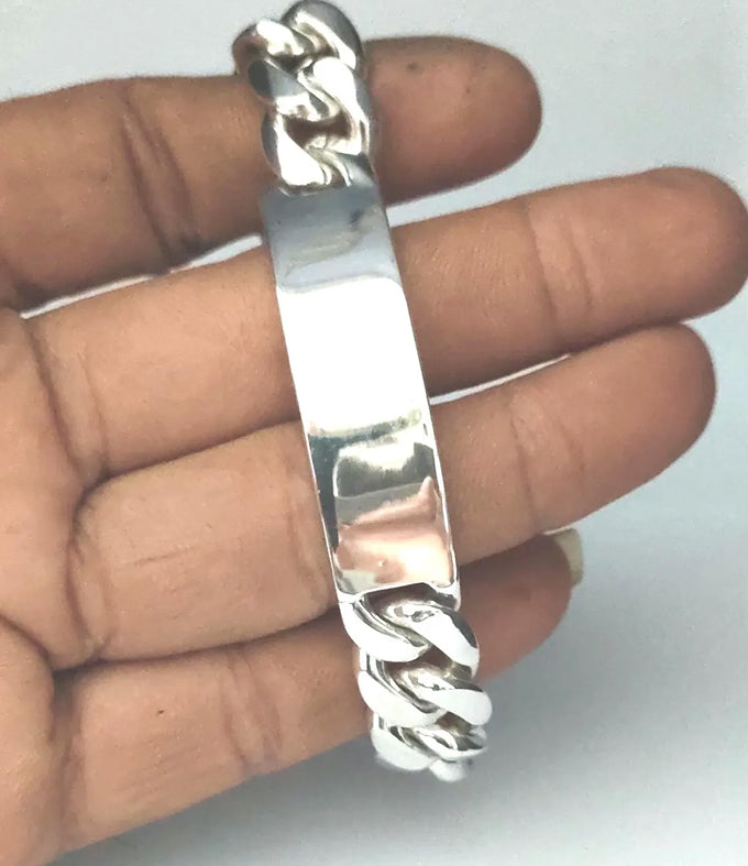 Handmade 999 Silver Figaro Bracelet - Personalized Mens Jewelry