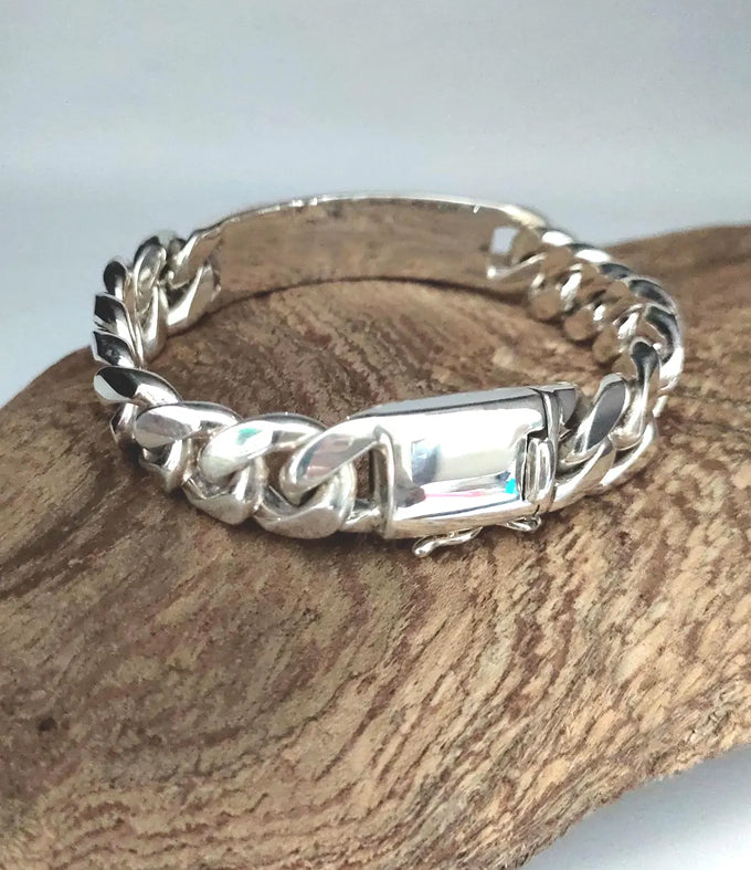 Handmade 999 Silver Figaro Bracelet - Personalized Mens Jewelry