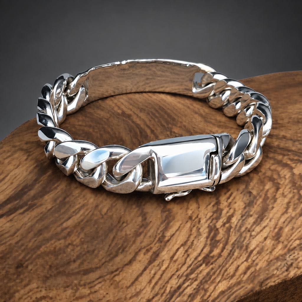 Silver chain bracelet on a wooden surface
