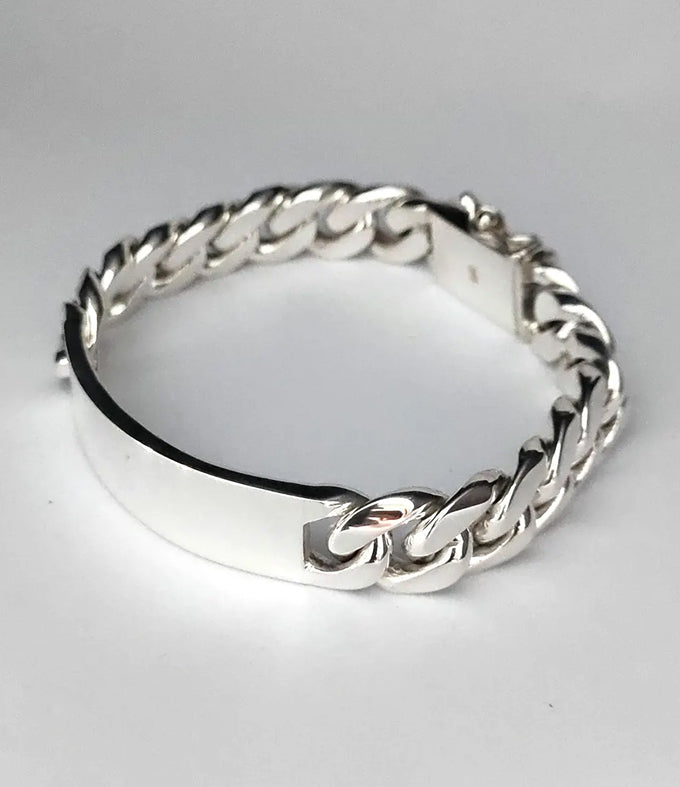 Handmade 999 Silver Figaro Bracelet - Personalized Mens Jewelry