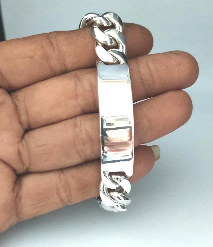 Handmade 999 Silver Figaro Bracelet - Personalized Mens Jewelry