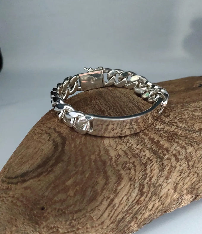 Handmade 999 Silver Figaro Bracelet - Personalized Mens Jewelry