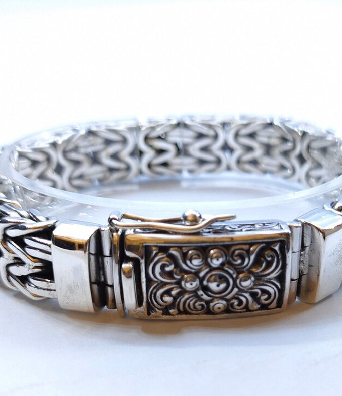 Mens Heavy 999 Silver Byzantine Bracelet, 14mm Chain