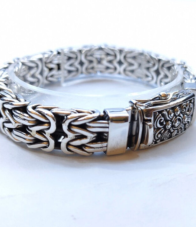 Mens Heavy 999 Silver Byzantine Bracelet, 14mm Chain