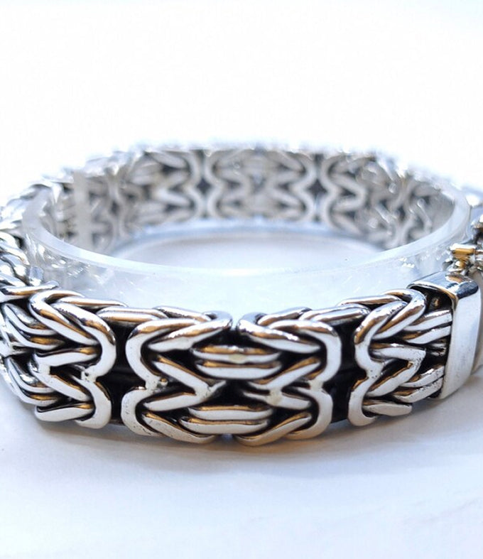 Mens Heavy 999 Silver Byzantine Bracelet, 14mm Chain