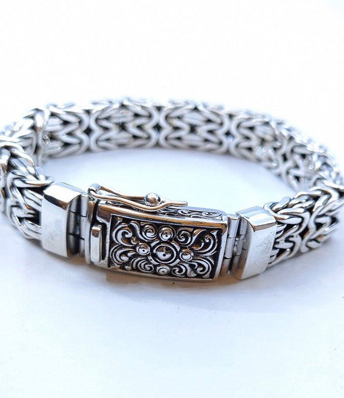 Mens Heavy 999 Silver Byzantine Bracelet, 14mm Chain