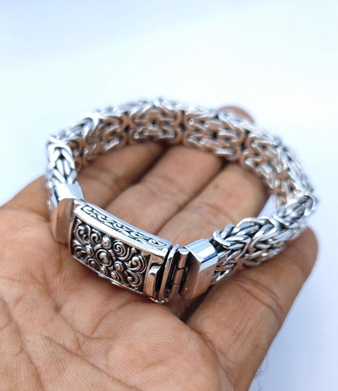 Mens Heavy 999 Silver Byzantine Bracelet, 14mm Chain